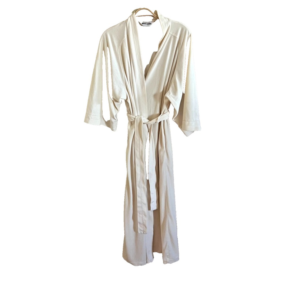 VTG Pierre Cardin Robe Kimono Velour Bordo Tan Trim One Size Belt Pockets